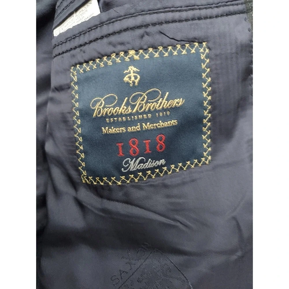 Brooks Brothers Blazer Jacket Mens 44 R Charcoal Pinstripe Saxxon Madison Wool